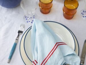Blue Double Piped Linen Napkins | Set of 4