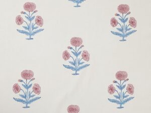 Poppy Block printed Fabric Linen Rose/Sky