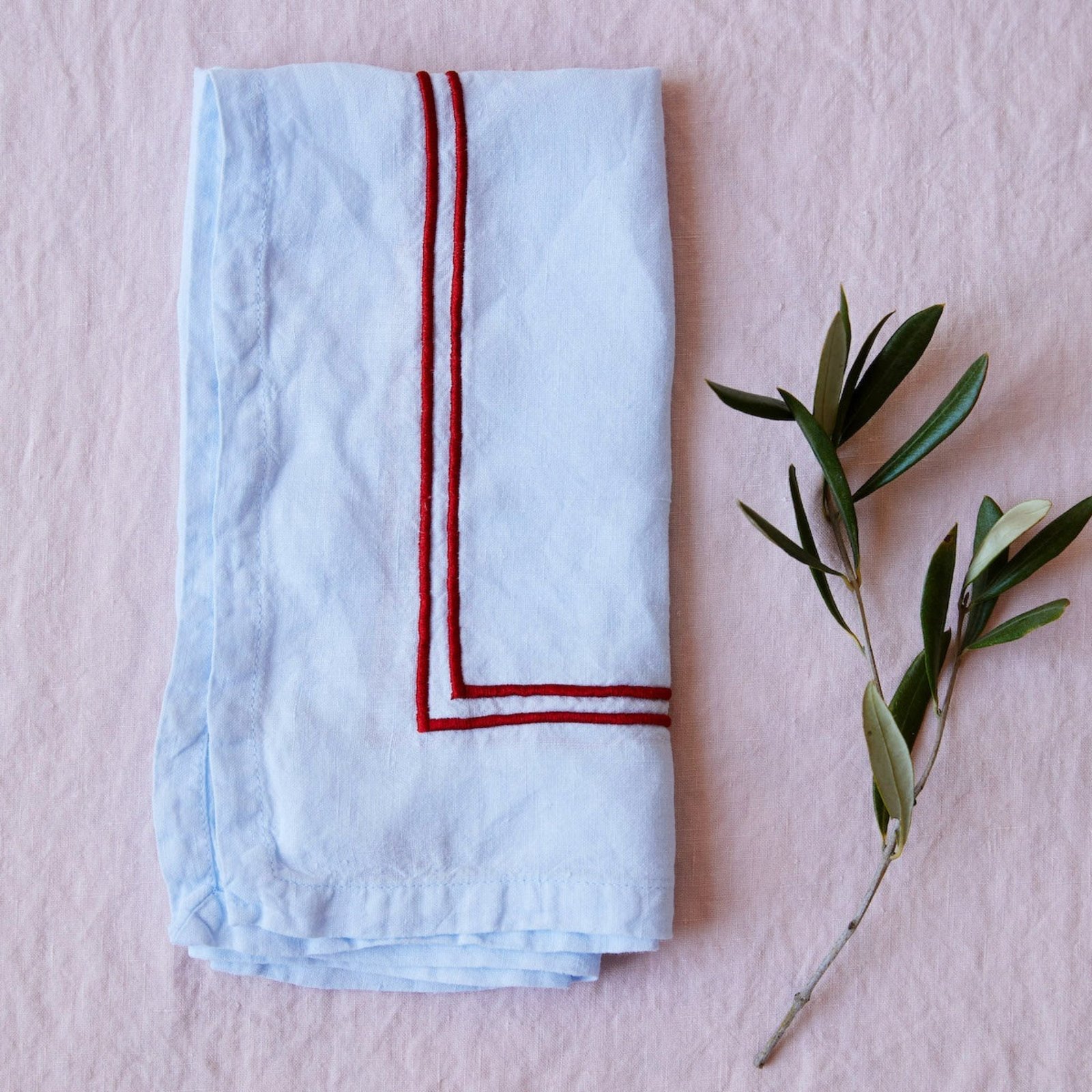 Blue Double Piped Linen Napkins | Set of 4 - Image 4