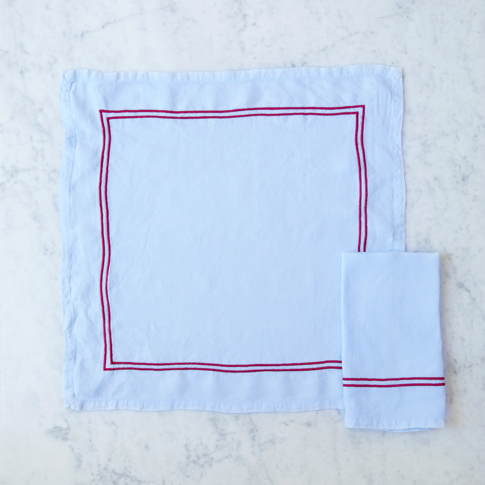 Blue Double Piped Linen Napkins | Set of 4 - Image 3