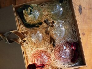 Box of Six Swirl Glass Baubles - Mix