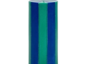 Striped Medium Pillar Candle | Midnight Blue & Teal