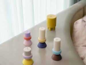 Stack Candle Mini | Creme, Navy & Salmon
