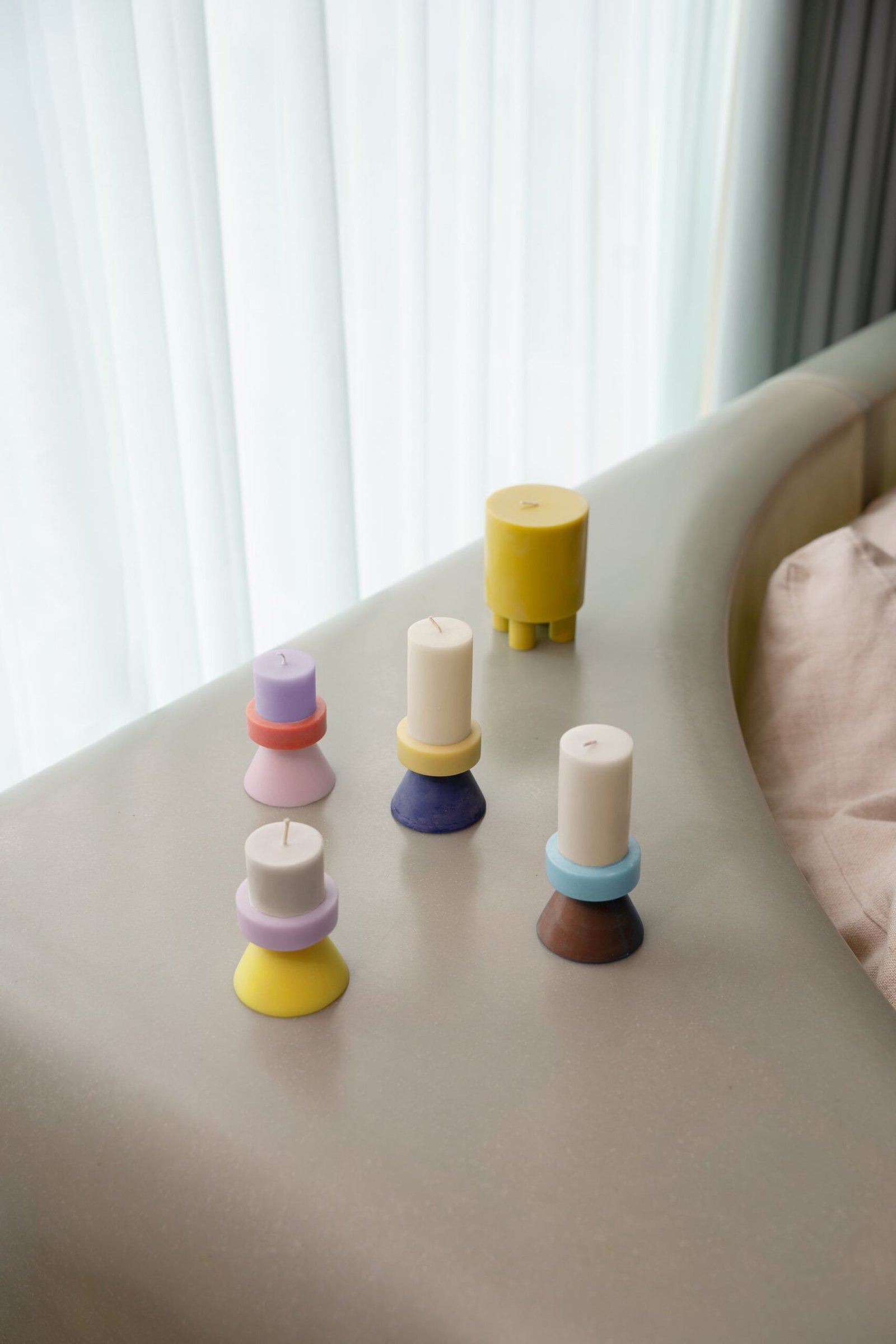 Stack Candle Mini | Creme, Navy & Salmon
