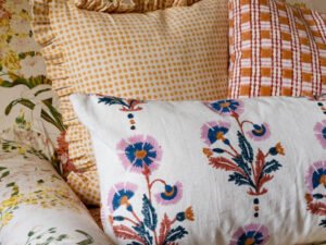 Dianthus Block printed Fabric Cotton Rust/Rose